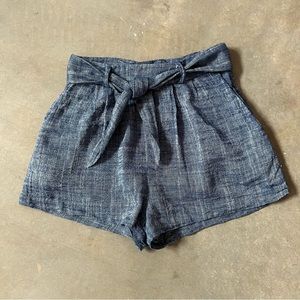 Line + Dot Chambray High Waisted Shorts Ravie Tie Midnight Blue